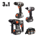 סט כלים מושלם הכולל פטישון, מברגת אימפקט ומברגת BL , סוללות, מטען ותיק Hunter