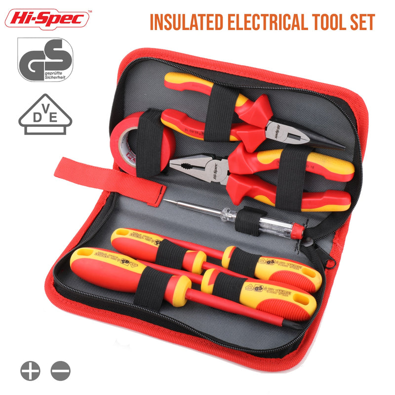 Hi-Spec 8pc VDE 1000V Approved  Insulated Electrician Tool Set S2 Magnetic Screwdriver Set  Tester Electric Tape Cutting Pliers