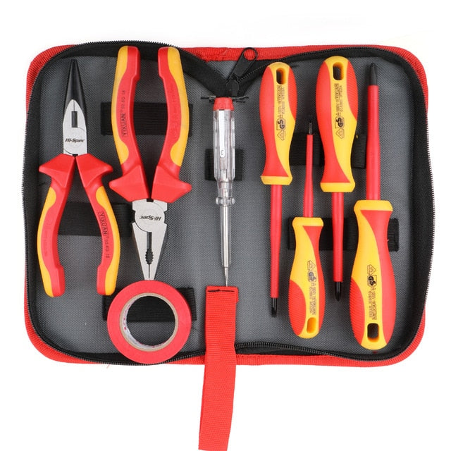 Hi-Spec 8pc VDE 1000V Approved  Insulated Electrician Tool Set S2 Magnetic Screwdriver Set  Tester Electric Tape Cutting Pliers