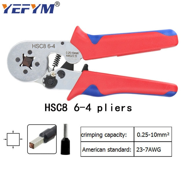 Tubular terminal crimping tools mini electrical pliers HSC8 10SA/6-4 0.25-10mm2 23-7AWG 6-6A 0.25-6mm2 high precision clamp set