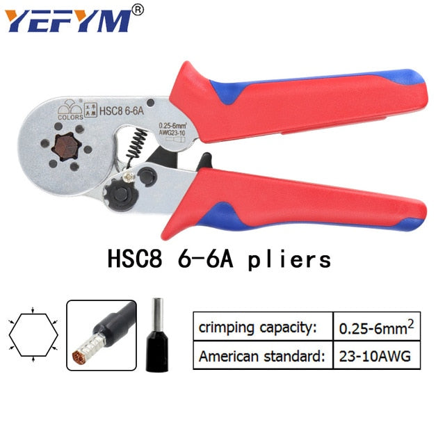 Tubular terminal crimping tools mini electrical pliers HSC8 10SA/6-4 0.25-10mm2 23-7AWG 6-6A 0.25-6mm2 high precision clamp set