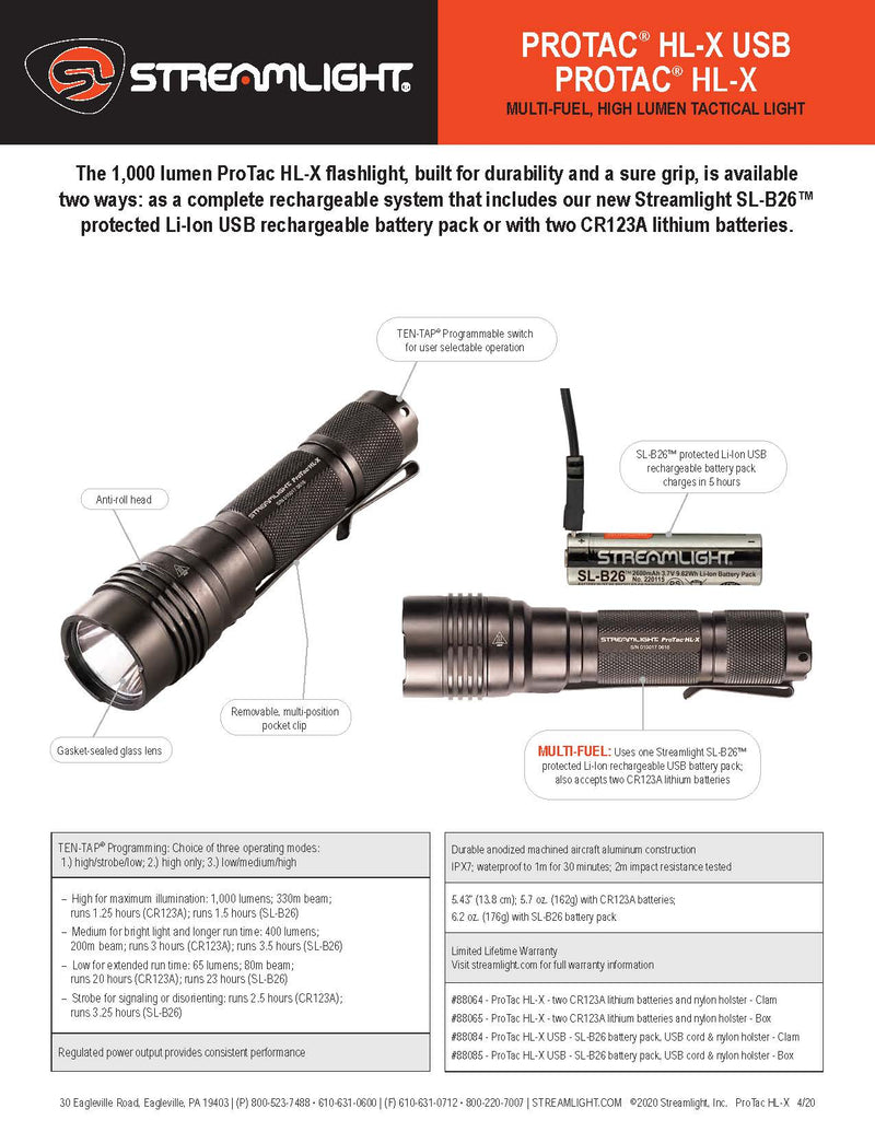 פנס טקטי רב שימושי נטען PROTAC HL-X USB - FLASHLIGHT streamlight