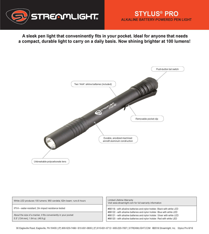פנס כיס עמיד ואיכותי STYLUS PRO streamlight